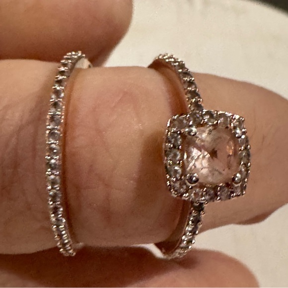 Modern Bride Genuine Pink Morganite 18K Rose Gold Over Silver Bridal set size 7 - Picture 11 of 11